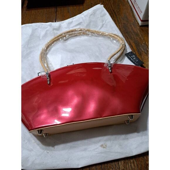 New Beijo Over the Moon Red Berry Tan Purse Handbag Shoulder Bag Pocket Book - Picture 5 of 12